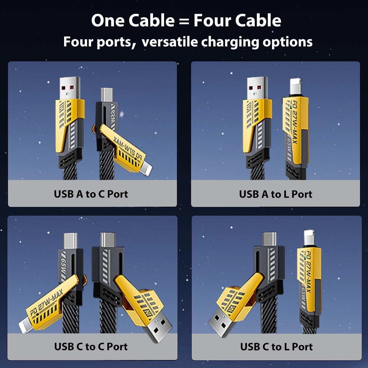 Four-in-one fast charging data cable suitable for Apple, Huawei, Xiaomi charging cable and car data cable