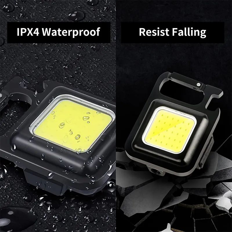 Portable work light mini multi-function keychain light COB charging outdoor camping emergency strong light small flashlight USB rechargeable indoor desktop lighting