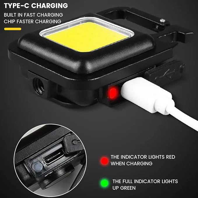 Portable work light mini multi-function keychain light COB charging outdoor camping emergency strong light small flashlight USB rechargeable indoor desktop lighting