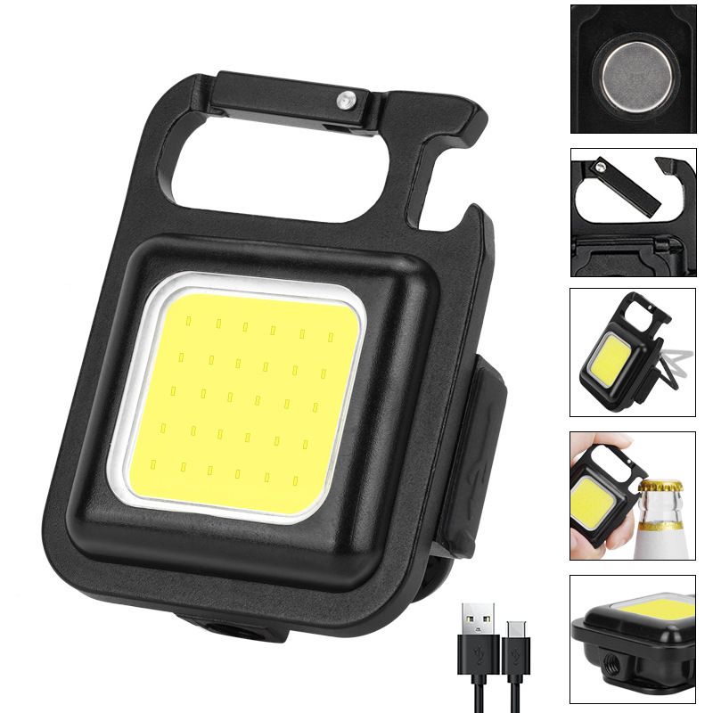 Portable work light mini multi-function keychain light COB charging outdoor camping emergency strong light small flashlight USB rechargeable indoor desktop lighting