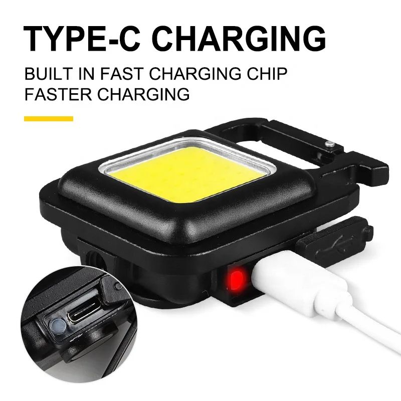 Portable work light mini multi-function keychain light COB charging outdoor camping emergency strong light small flashlight USB rechargeable indoor desktop lighting