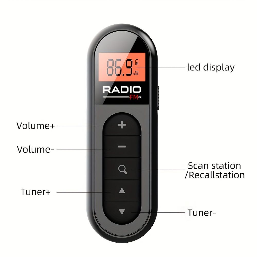 Ultra-Portable Hands-Free FM Radio Neck Clip  Quick-Charging High-Quality Sound for Sports Tours & More - Rechargeable Compact & Lightweigh