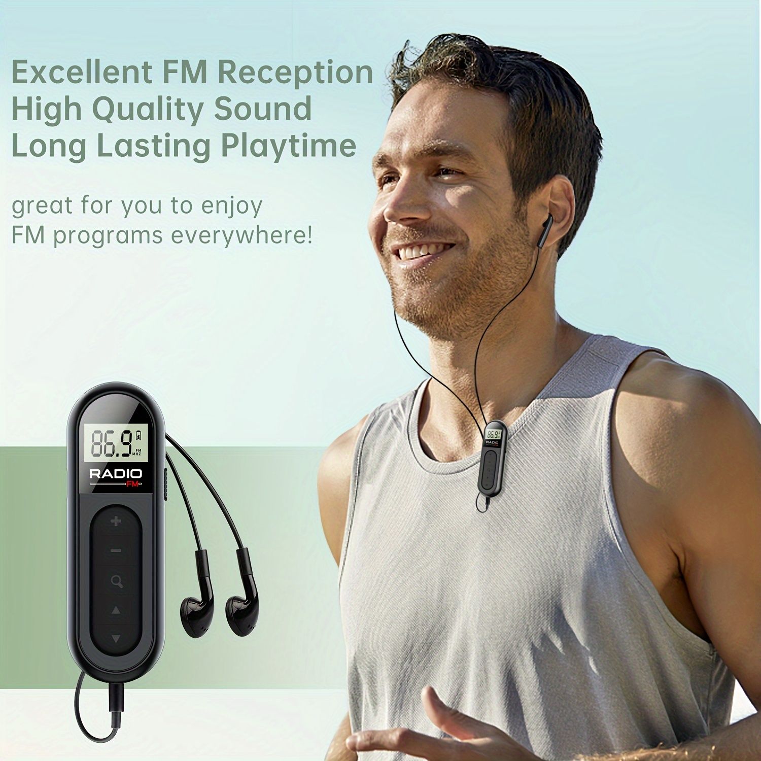 Ultra-Portable Hands-Free FM Radio Neck Clip  Quick-Charging High-Quality Sound for Sports Tours & More - Rechargeable Compact & Lightweigh