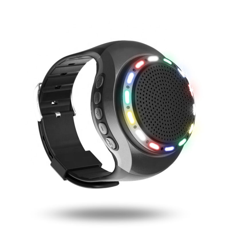 Portable BT Waterproof Wearable Speaker Watch with TWS+Voice Control+LED Flashing Light+MP3 Music Player+Mic