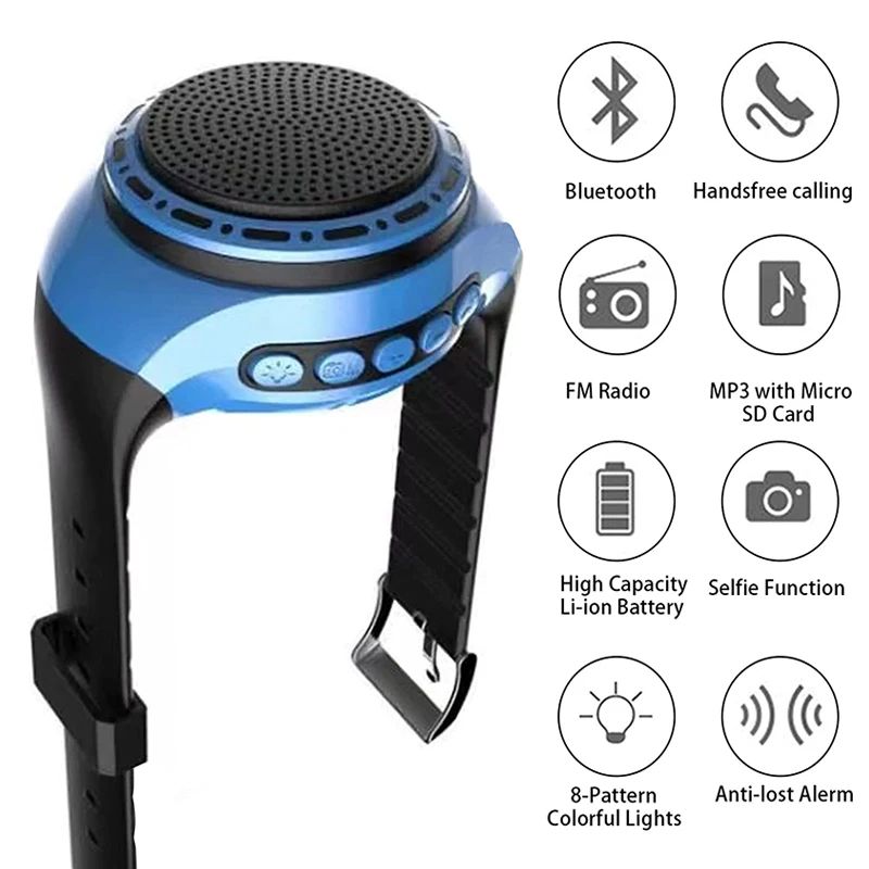 Portable BT Waterproof Wearable Speaker Watch with TWS+Voice Control+LED Flashing Light+MP3 Music Player+Mic
