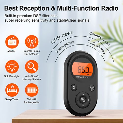 High Quality Dual AM FM Stereo Mini Pocket Radio Portable Plastic Speaker with Clear LED Digital Display for Outdoor Exercise