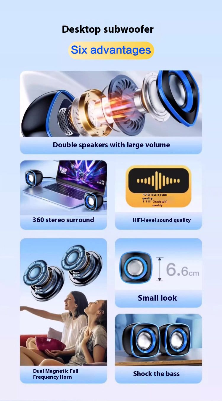 2025 New Computer Speaker Audio Desktop Home Subwoofer Small Speaker Wired USB Powered Multimedia Small Sound