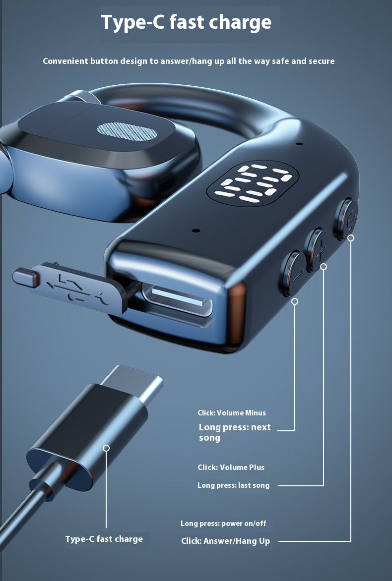 Bluetooth Earphone New Universal For Left And Right Ears Bluetooth Earpods Wireless Super Long Battery Life Single Ear Open Non-In-Ear Rotating OWS Ear Hook Mobile Accessories for iOS Android Phones