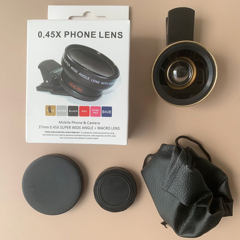 Lens Attachments 2 In 1 Mobile Phone Lens 0.45x Super Wide Angle 12.5x Macro HD Camera Lens For iPhone 12 11 8 7 6 XS Huawei Xiaomi Samsung