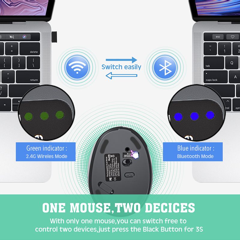 Wireless Bluetooth Mouse Rechargeable Dual Mode (Bluetooth 5.0 + USB)vertical mouse Wireless Mouse 2.4G High Precision Ergonomic Optical Mice with 3 Adjustable DPI 800/ 1200/ 1600 ， 6 Buttons