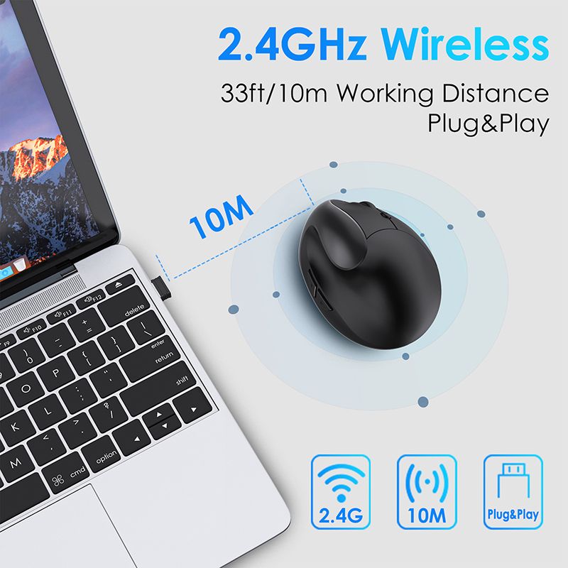 Wireless Bluetooth Mouse Rechargeable Dual Mode (Bluetooth 5.0 + USB)vertical mouse Wireless Mouse 2.4G High Precision Ergonomic Optical Mice with 3 Adjustable DPI 800/ 1200/ 1600 ， 6 Buttons