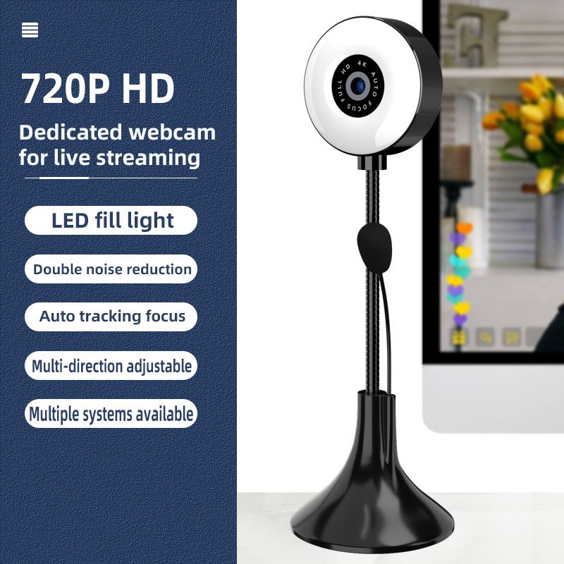 Webcams New720P 1080P 2K 4K Full HD Web Camera Built Microphone USB WebCam with Ring Fill Light For PC Computer Adjustable Gooseneck Webcam