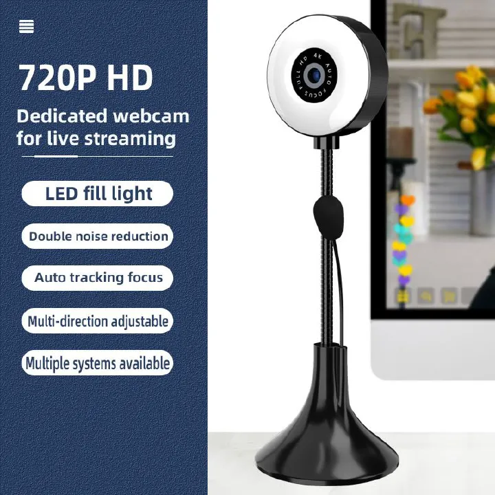Webcams New 720P 1080P 2K 4K Full HD Web Camera USB WebCam with Ring Fill Light Web Cam With Microphone Autofocus Webcam For PC Mac Laptop Computer Accessories & Peripherals Audio & Video Accessories