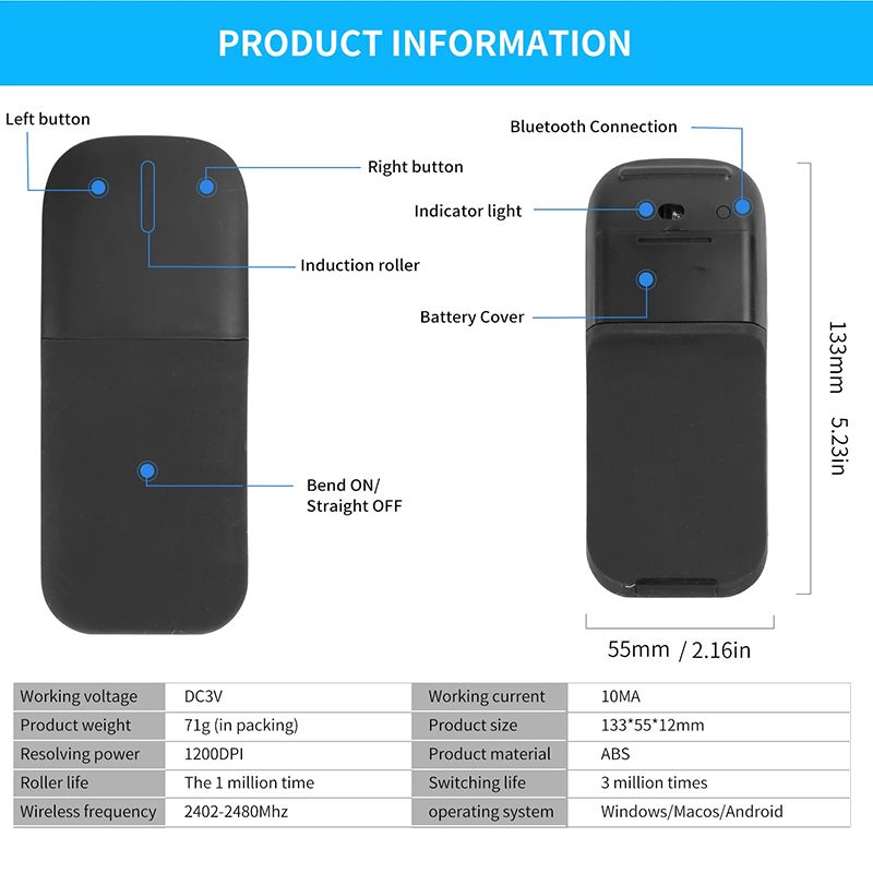 Bluetooth Folding Wireless Mouse Foldable Arc Touch Mini Mice Ergonomic Utra Thin Silent Gamer Mause For Microsoft Laptop PC Mac