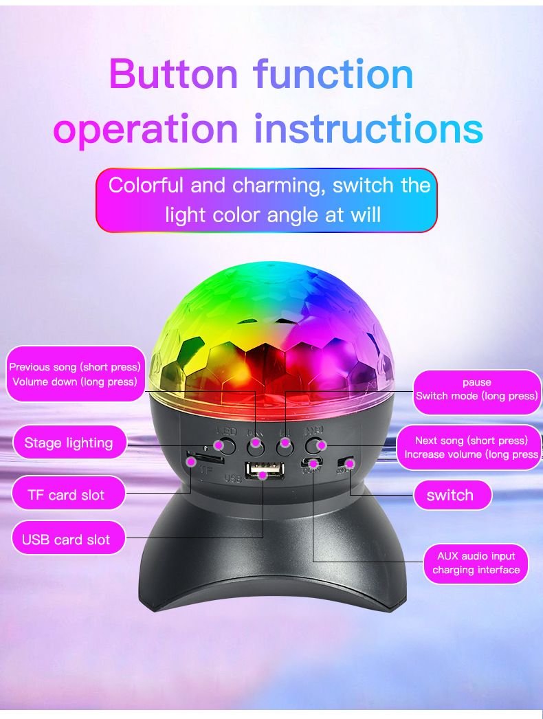 Colorful crystal magic ball USB music night light KTV colorful Bluetooth speaker stage light Christmas projection light