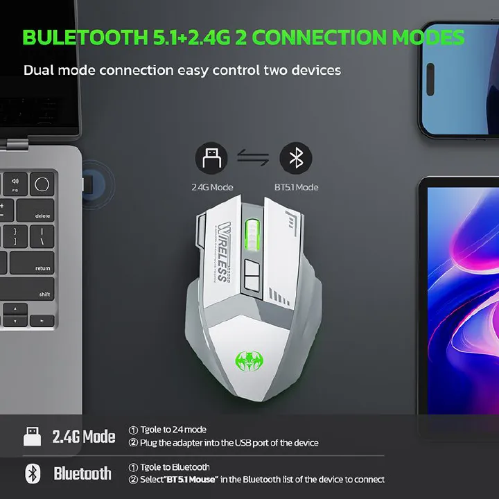 Wireless Charging Bluetooth Optical Mouse Dual Mode 10-Key Silent Gaming Mouse Suitable for Office Mouse