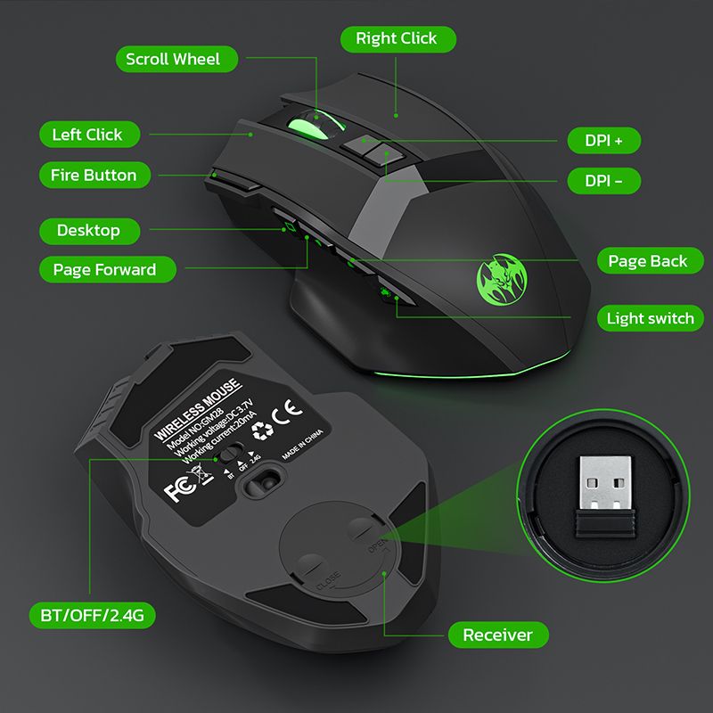 Wireless Charging Bluetooth Optical Mouse Dual Mode 10-Key Silent Gaming Mouse Suitable for Office Mouse
