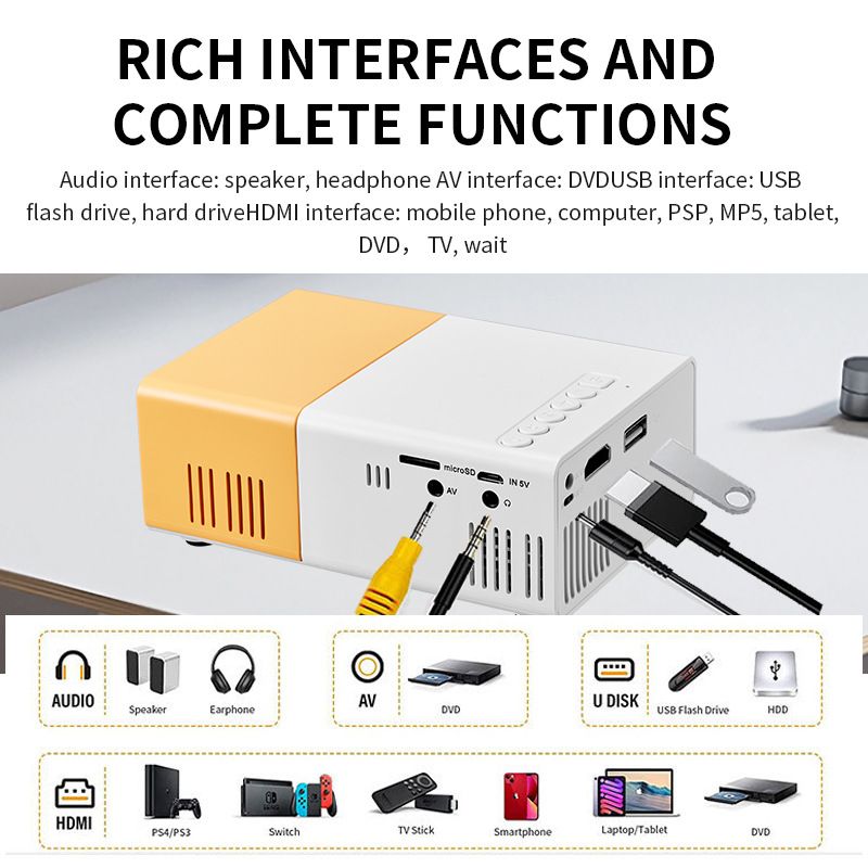 YG300 Mini Mobile HD Projector Portable Home Theater Projector with USB HD Video 1080p Smart Projector
