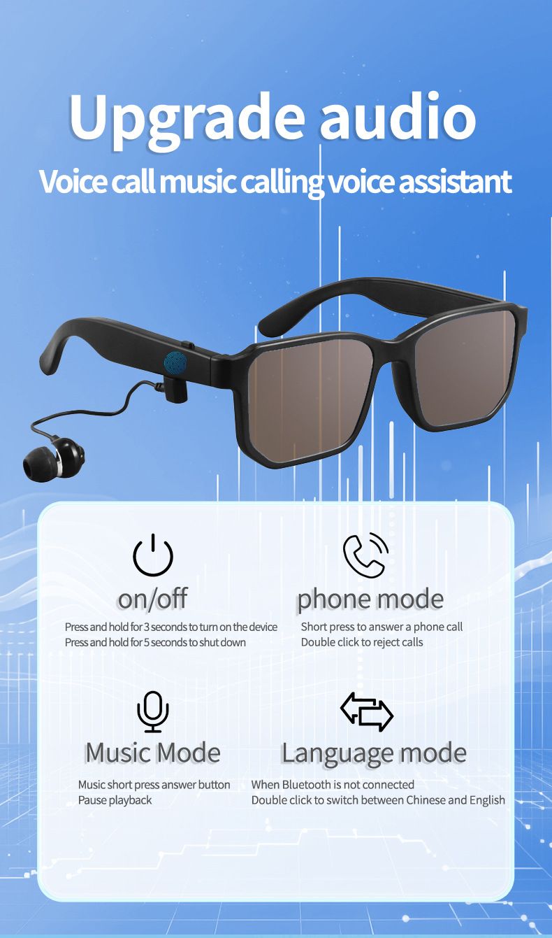 New smart bluetooth glasses headset myopia glasses listening to music and making calls all-in-one flat glasses audio reading glasses