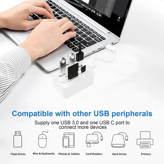 Hubs Card Reader and 3 Ports USB Hubs High Speed External Memory Card Reader (MS Micro SD SD/MMCM2TF Card) White