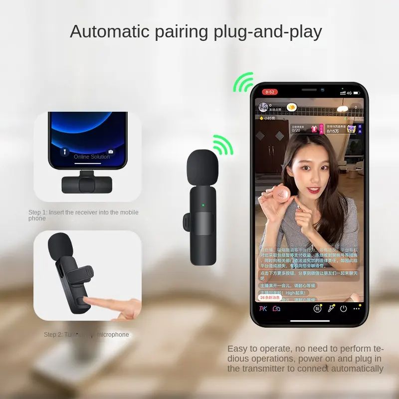 K9 Type-C Wireless Bluetooth Lavalier Microphones Portable Audio Video Recording Mini Mic for Phone Live Broadcast Gaming Mic Wireless Microfone for TIKTOK Youtube FacebookGame Photo Video Accessories
