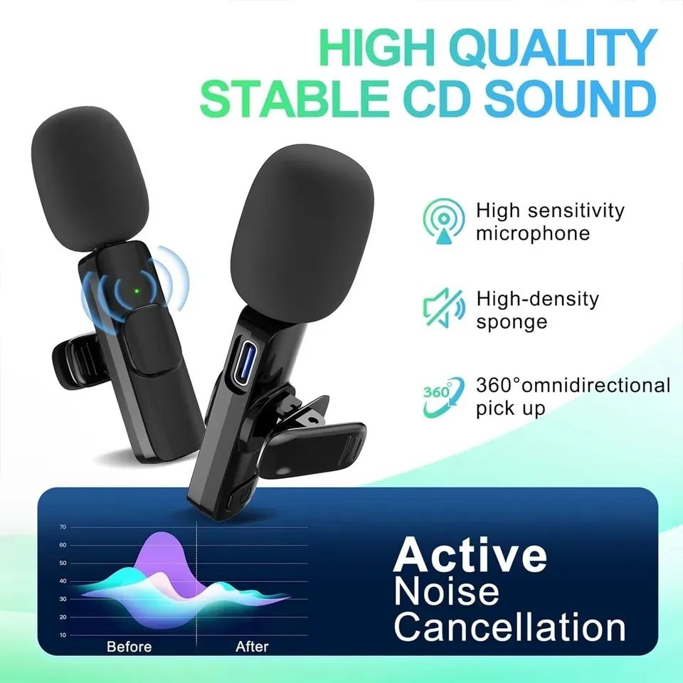 K9 Type-C Wireless Bluetooth Lavalier Microphones Portable Audio Video Recording Mini Mic for Phone Live Broadcast Gaming Mic Wireless Microfone for TIKTOK Youtube FacebookGame Photo Video Accessories