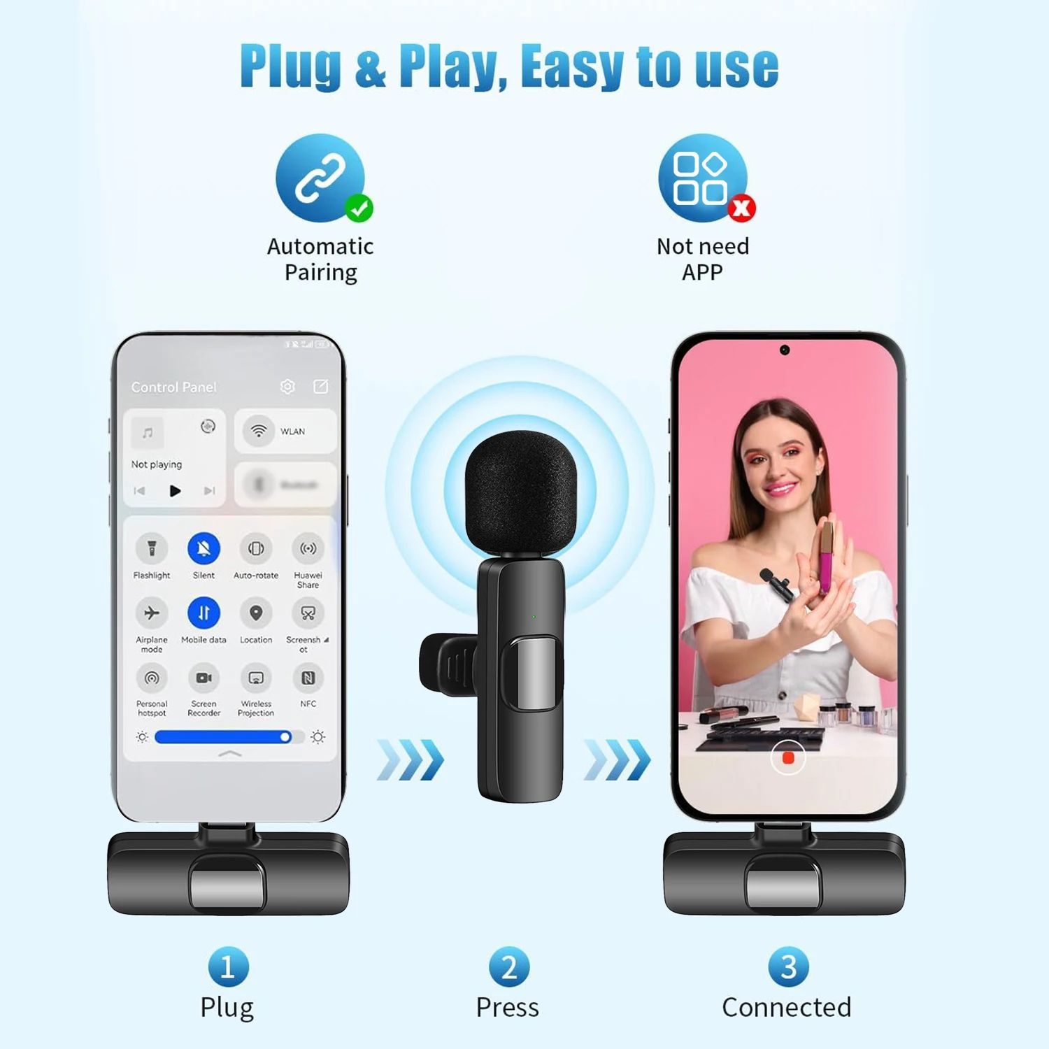 K9 Type-C Wireless Bluetooth Lavalier Microphones Portable Audio Video Recording Mini Mic for Phone Live Broadcast Gaming Mic Wireless Microfone for TIKTOK Youtube FacebookGame Photo Video Accessories