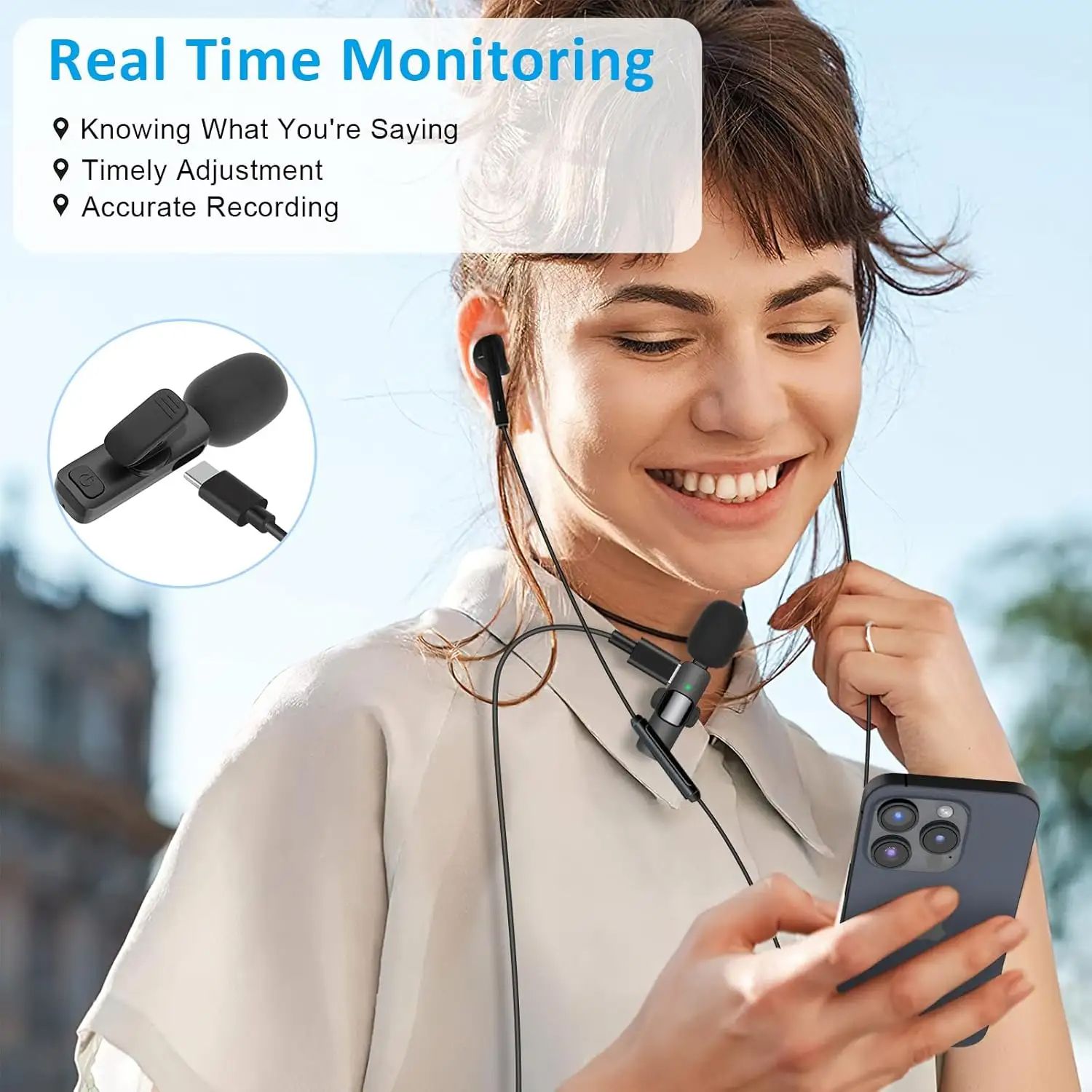 K9 Type-C Wireless Bluetooth Lavalier Microphones Portable Audio Video Recording Mini Mic for Phone Live Broadcast Gaming Mic Wireless Microfone for TIKTOK Youtube FacebookGame Photo Video Accessories