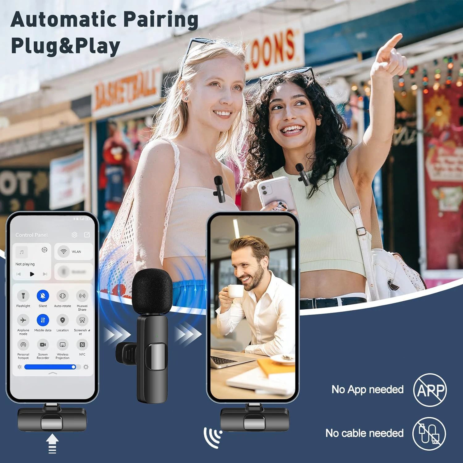 K9 Type-C Wireless Bluetooth Lavalier Microphones Portable Audio Video Recording Mini Mic for Phone Live Broadcast Gaming Mic Wireless Microfone for TIKTOK Youtube FacebookGame Photo Video Accessories