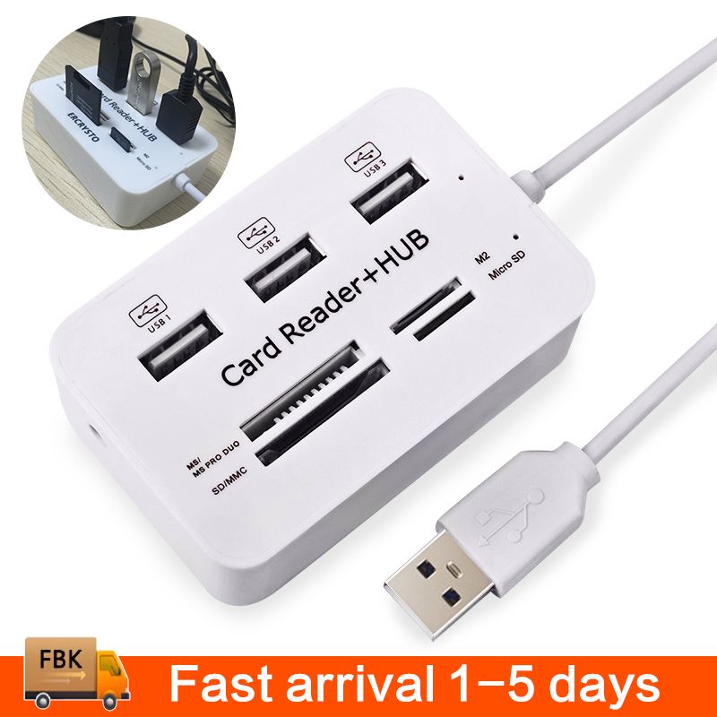 Hubs Card Reader and 3 Ports USB Hubs High Speed External Memory Card Reader (MS Micro SD SD/MMCM2TF Card) White