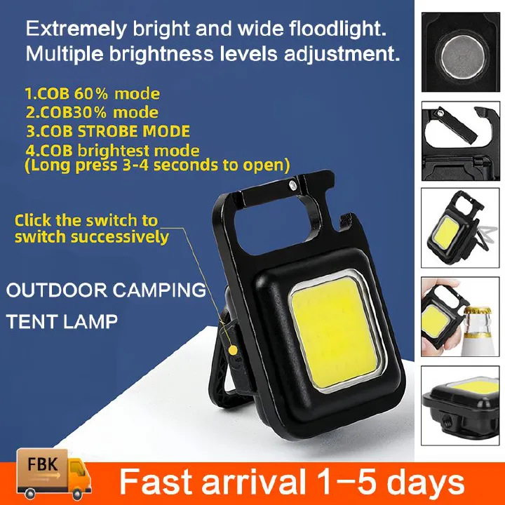 Portable work light mini multi-function keychain light COB charging outdoor camping emergency strong light small flashlight USB rechargeable indoor desktop lighting