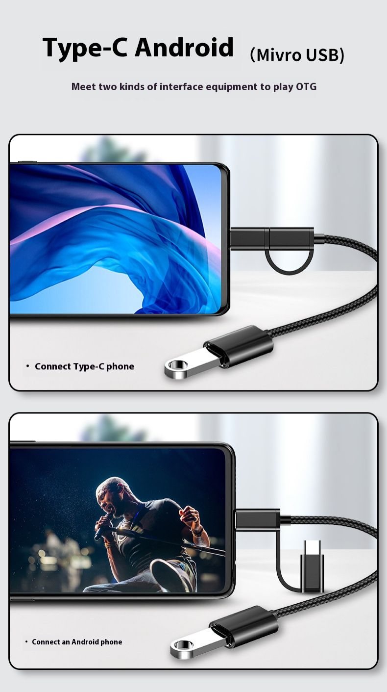 2 In 1 OTG Adapters Multi-port Adapter Cable Android Type-C  Cable USB Flash Drive Suitable For Mobile Phones, Computers And TabletsMobile Phone Adapter USB 3.0 Adapter USB Data Cable