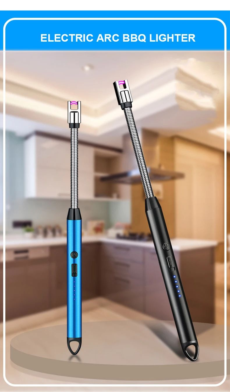 USB Rechargeable Lighters Kitchen Tools Outdoor BBQ Windproof Arc Pulse Fire Igniter 360 Degree Free Rotation Lighter USB Charging Lighters for Give a Gift