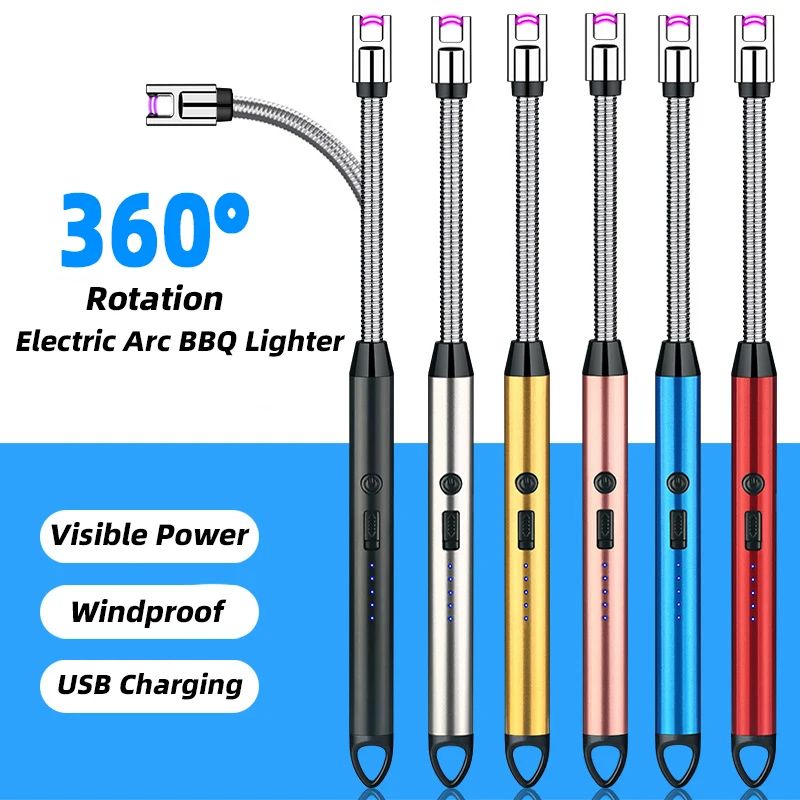 USB Rechargeable Lighters Kitchen Tools Outdoor BBQ Windproof Arc Pulse Fire Igniter 360 Degree Free Rotation Lighter USB Charging Lighters for Give a Gift