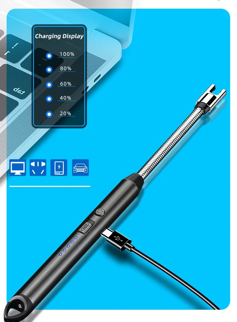 USB Rechargeable Lighters Kitchen Tools Outdoor BBQ Windproof Arc Pulse Fire Igniter 360 Degree Free Rotation Lighter USB Charging Lighters for Give a Gift