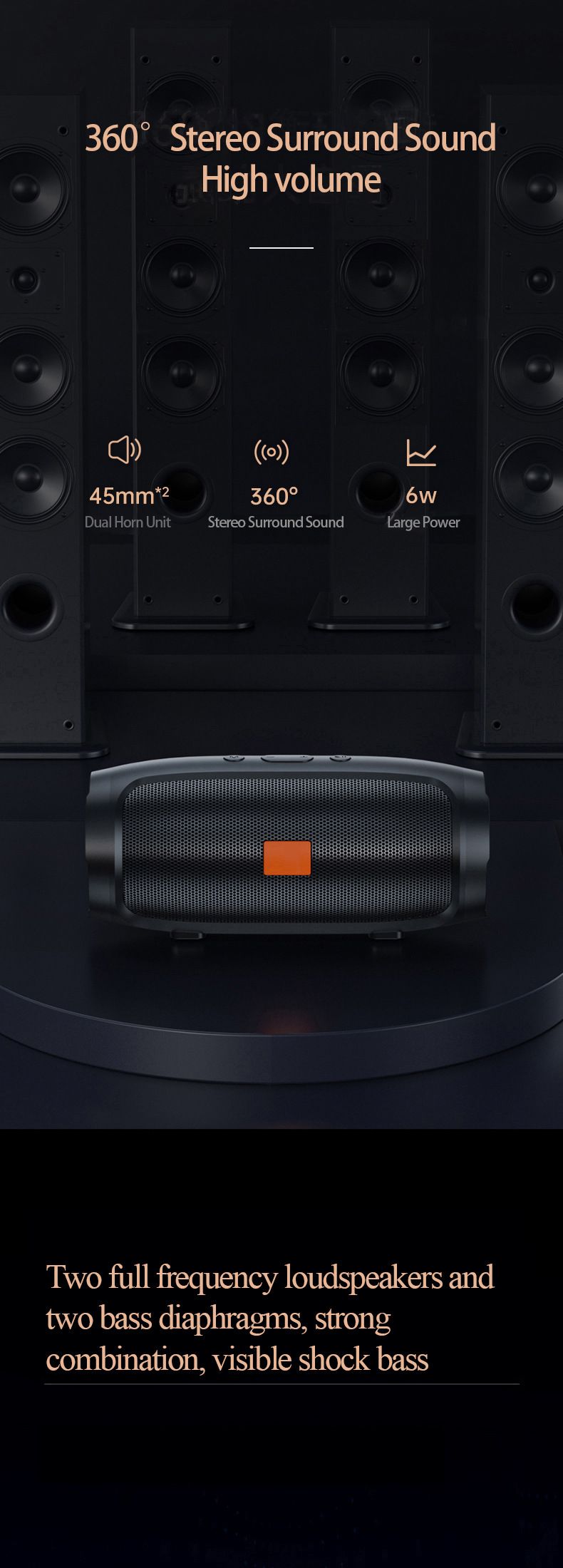 Portable BT Speakers with Double Subwoofer Heavy Bass Wireless Speaker for Outdoor Travel