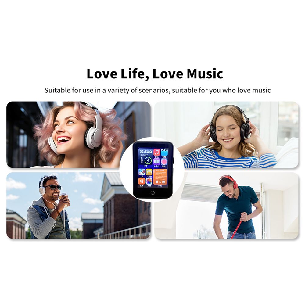 MP4 player with Bluetooth touch screen Student MP3 portable music player Supports listening to music watching videos voice recorder (wav) and e-books (txt format) Built-in 16GB+128G card