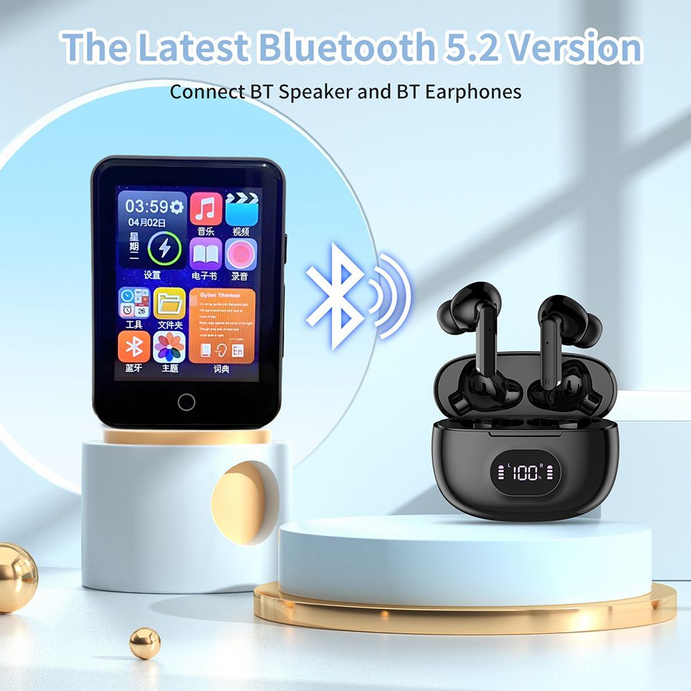 MP4 player with Bluetooth touch screen Student MP3 portable music player Supports listening to music watching videos voice recorder (wav) and e-books (txt format) Built-in 16GB+128G card