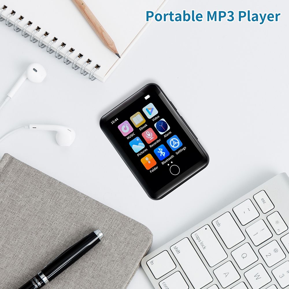 MP4 player with Bluetooth touch screen Student MP3 portable music player Supports listening to music watching videos voice recorder (wav) and e-books (txt format) Built-in 16GB+128G card