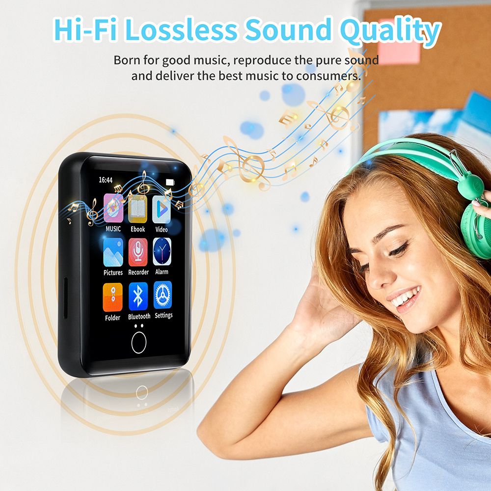 MP4 player with Bluetooth touch screen Student MP3 portable music player Supports listening to music watching videos voice recorder (wav) and e-books (txt format) Built-in 16GB+128G card