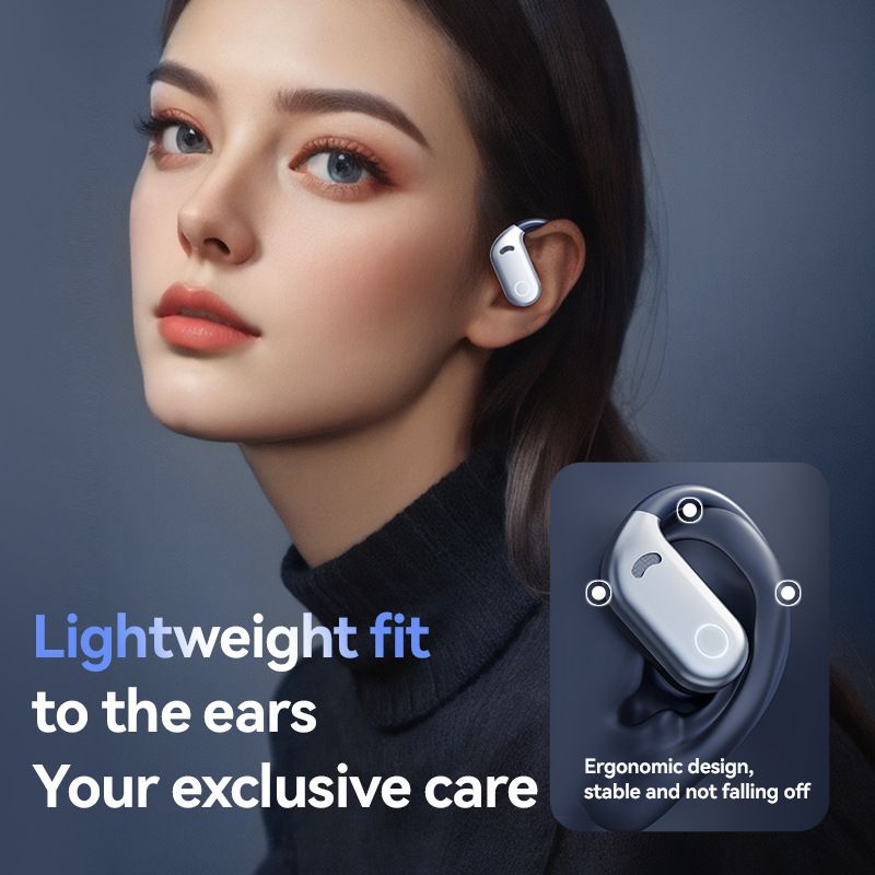 New color blocking hanging ear Bluetooth earphones with long battery life and noise reduction digital display screen and low latency
