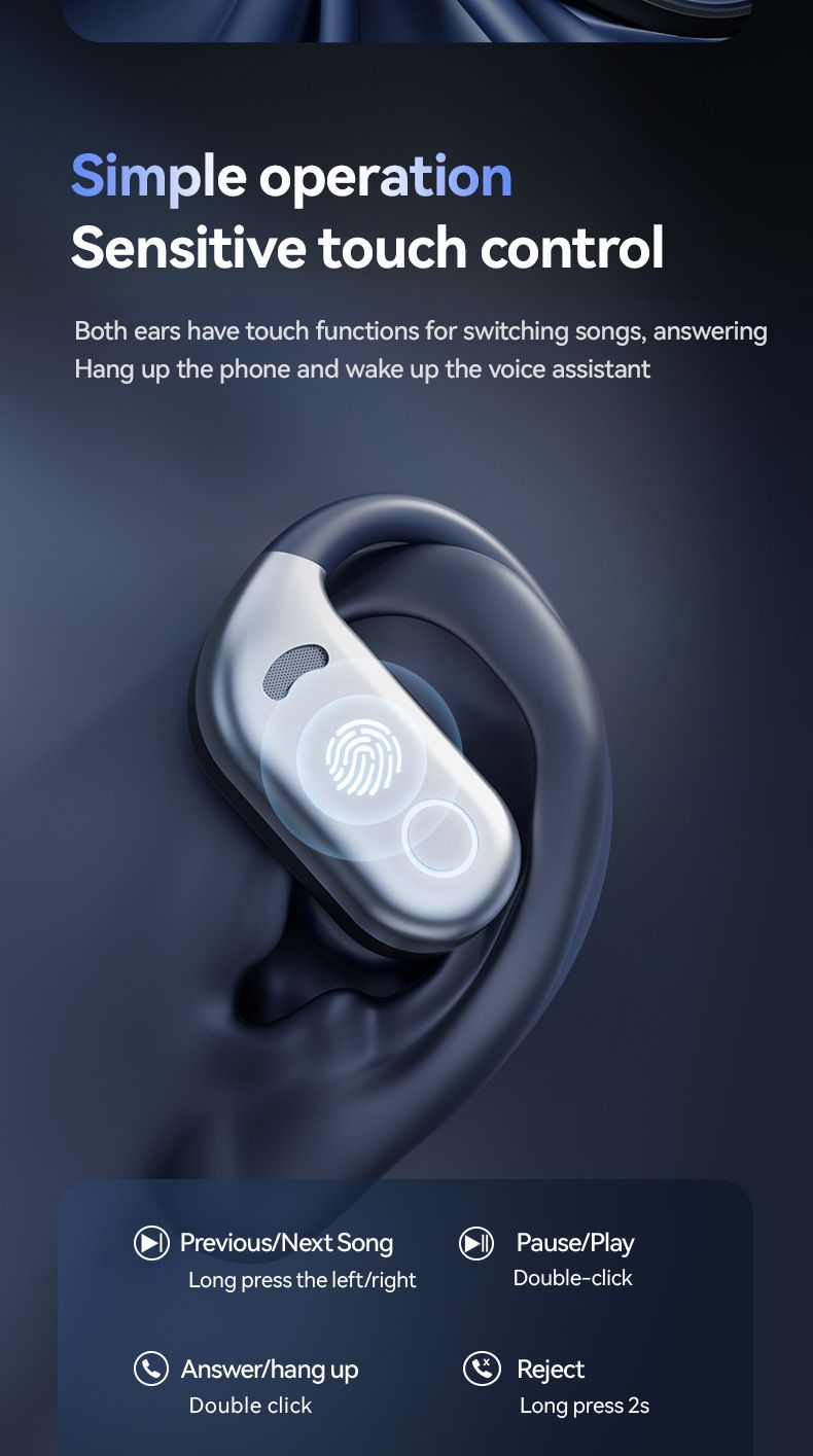 New color blocking hanging ear Bluetooth earphones with long battery life and noise reduction digital display screen and low latency