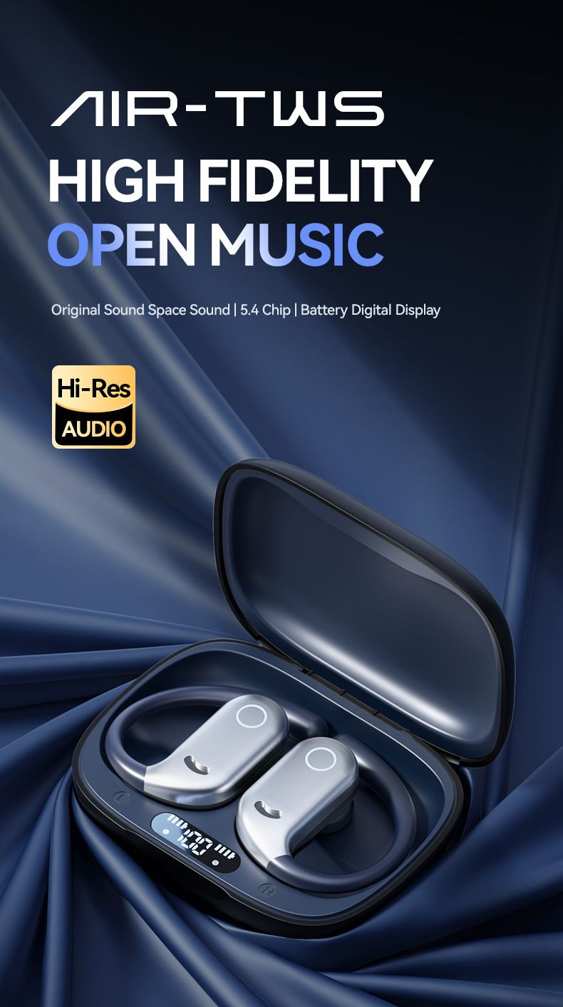 New color blocking hanging ear Bluetooth earphones with long battery life and noise reduction digital display screen and low latency