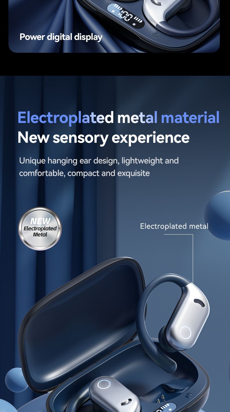 New color blocking hanging ear Bluetooth earphones with long battery life and noise reduction digital display screen and low latency
