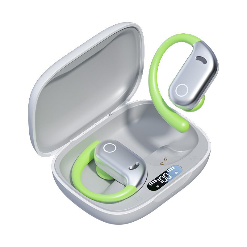 New color blocking hanging ear Bluetooth earphones with long battery life and noise reduction digital display screen and low latency