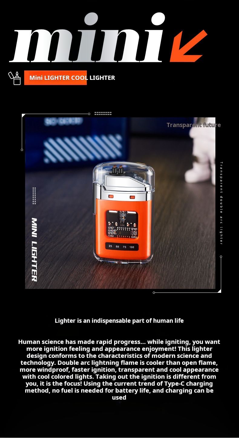 Transparent shell outdoor waterproof power display lighter USB charging cigarette lighter
