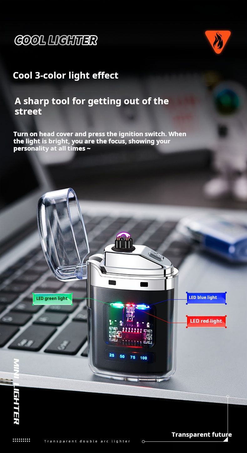 Transparent shell outdoor waterproof power display lighter USB charging cigarette lighter