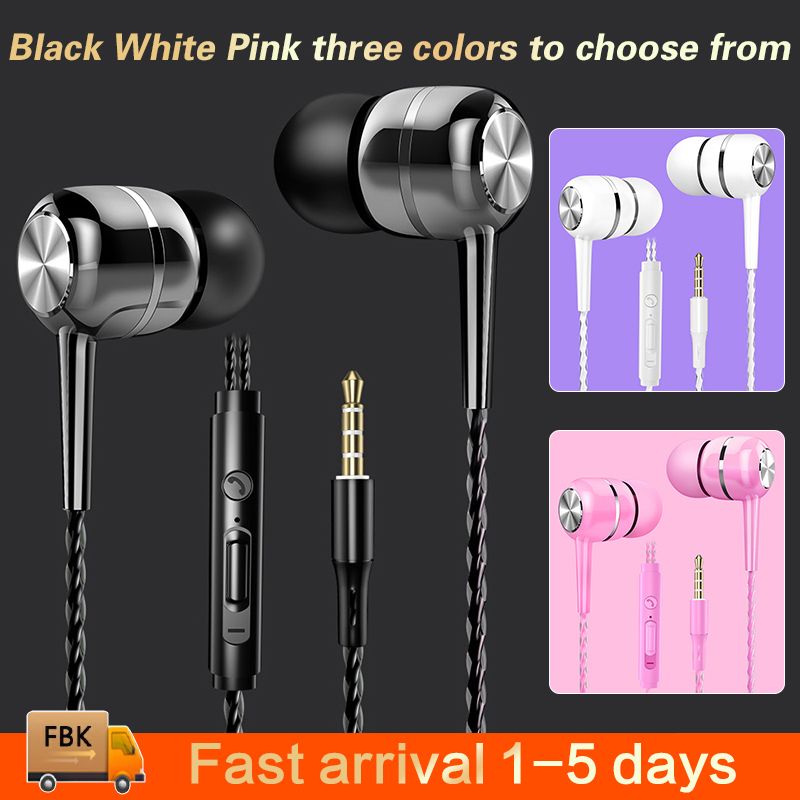 Top Sale Wired Earphones 3.5mm with Microphone Noise Isolating Surround Free Bass Stereo In-ear Gaming Running Sport Earphones Subwoofer earbuds Mobile Accessories For Android phones Black Pink