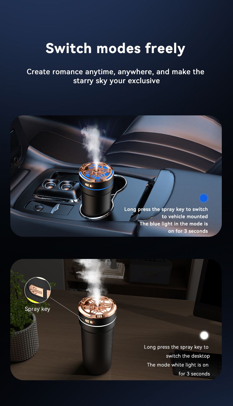 New Humidifier Mini USB Portable Desktop Bedroom Starry Sky Projector Lamp Car Humidifier