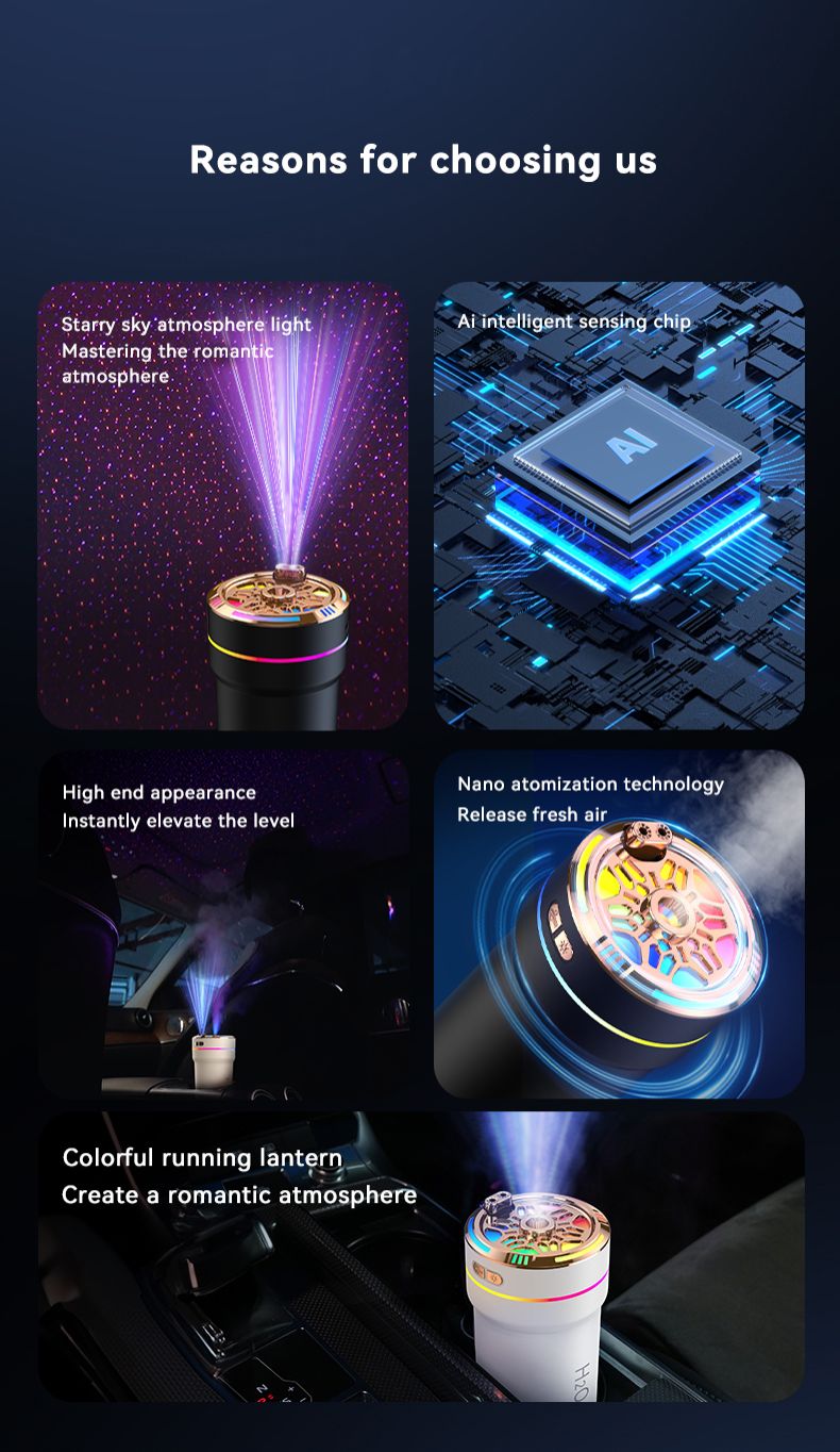 New Humidifier Mini USB Portable Desktop Bedroom Starry Sky Projector Lamp Car Humidifier